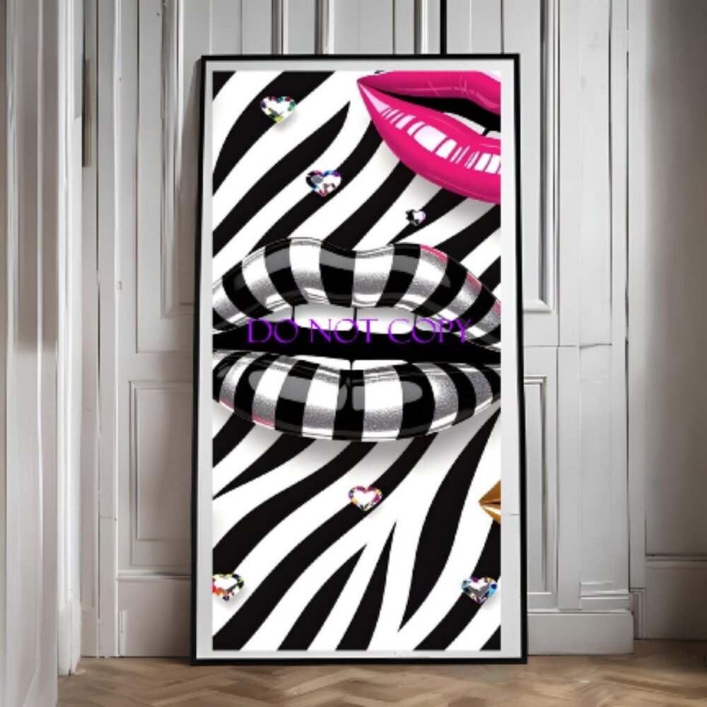 Zebra Print Lips Wall Art -Framed 11x17 High-Quality Art | Modern Glam Decor